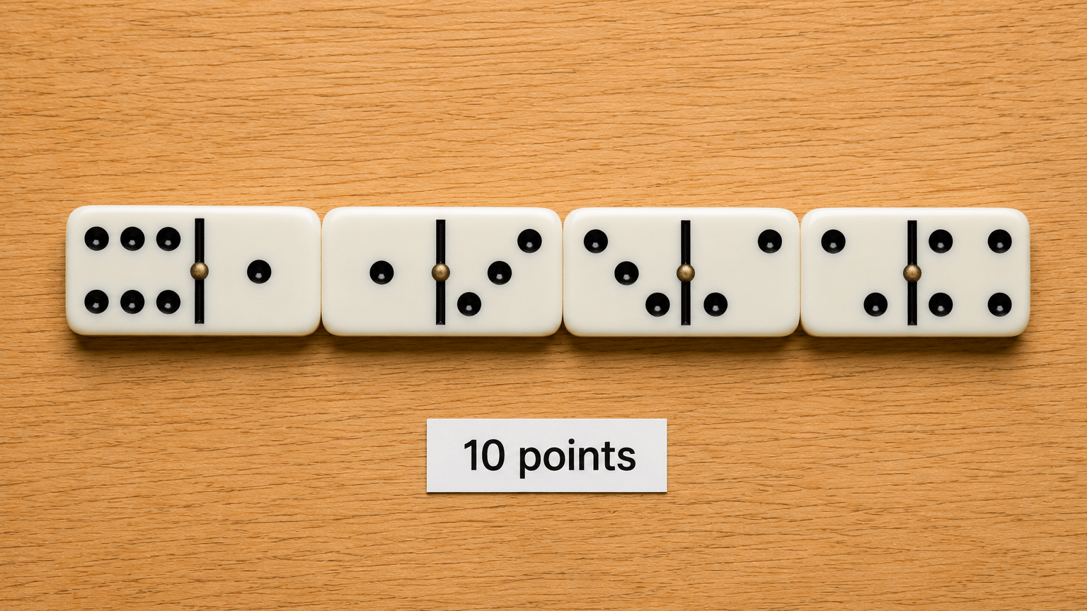A chain of dominoes with open ends totaling ten, scoring ten points in All Fives